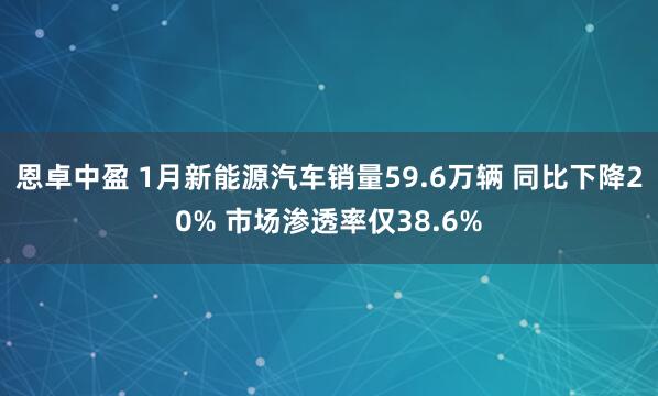 恩卓中盈 1月新能源汽车销量59.6万辆 同比下降20% 市场渗透率仅38.6%